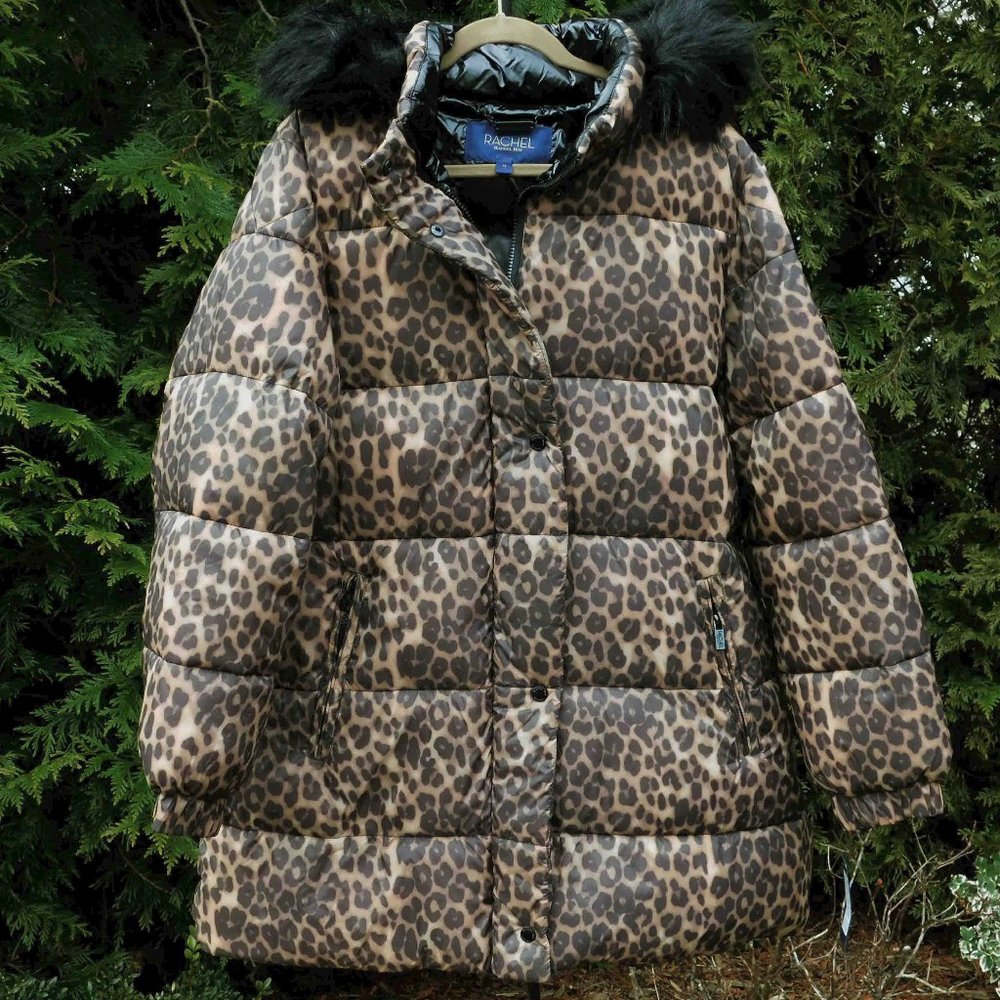 Rachel Rachel Roy Plus Leopard Midi Coat with Removable Hood NWT